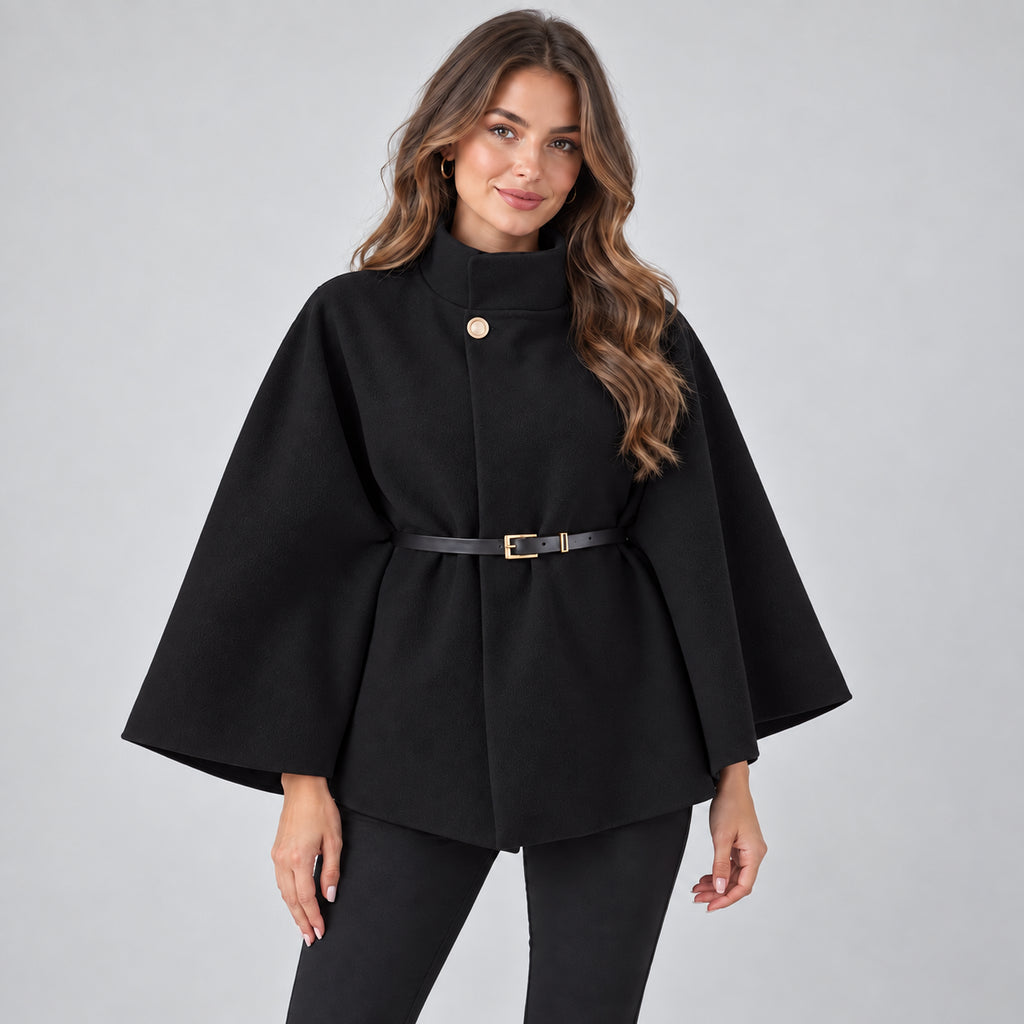 Rosalind | Women's Cape Coat Belted High Neck Autumn Winter