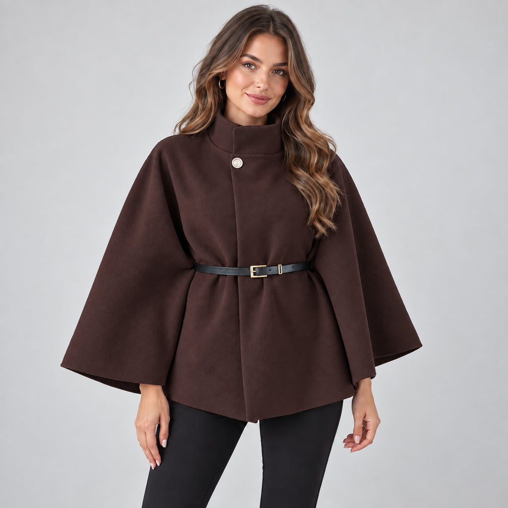 Rosalind | Women's Cape Coat Belted High Neck Autumn Winter