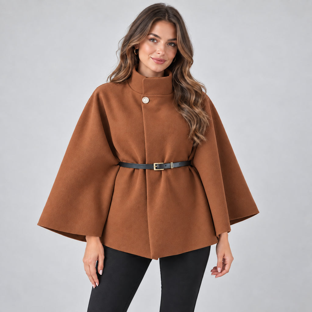 Rosalind | Women's Cape Coat Belted High Neck Autumn Winter