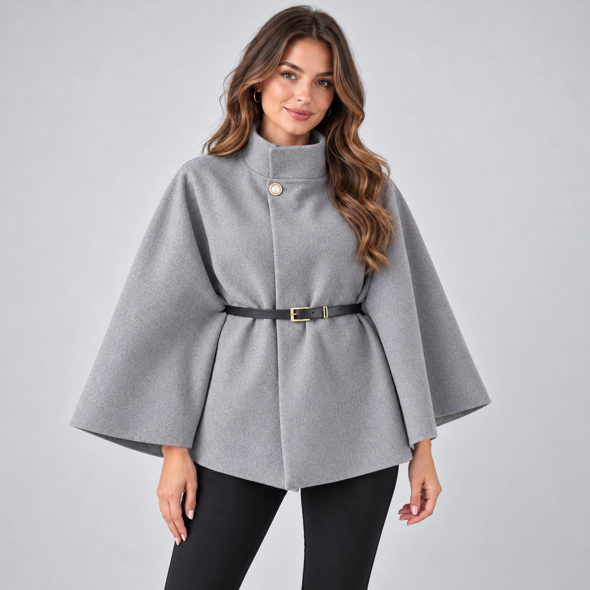 Rosalind | Women's Cape Coat Belted High Neck Autumn Winter