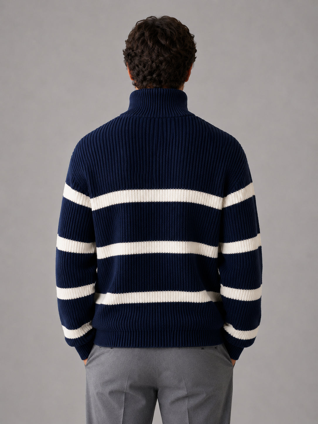 Rowan | Men's Striped Half Zip Jumper Oversized Ribbed Knit Casual Autumn Winter