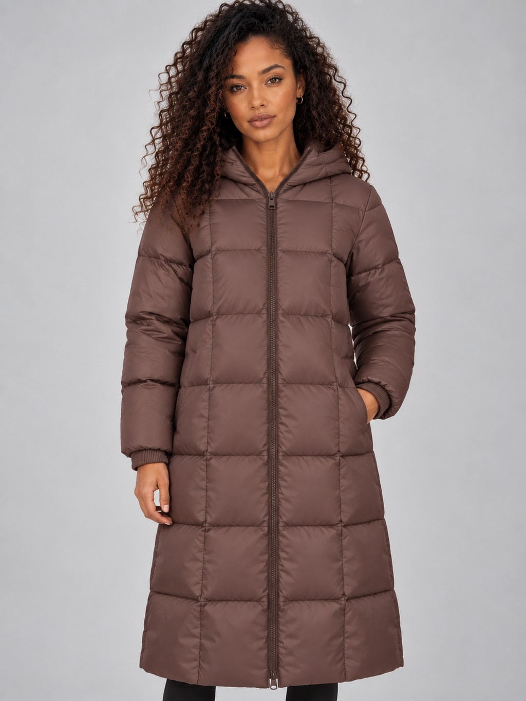 Rowena | Women's Long Hooded Puffer Coat Full Zip Padded Winter Jacket