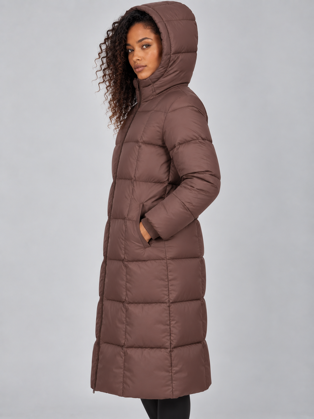 Rowena | Women's Long Hooded Puffer Coat Full Zip Padded Winter Jacket