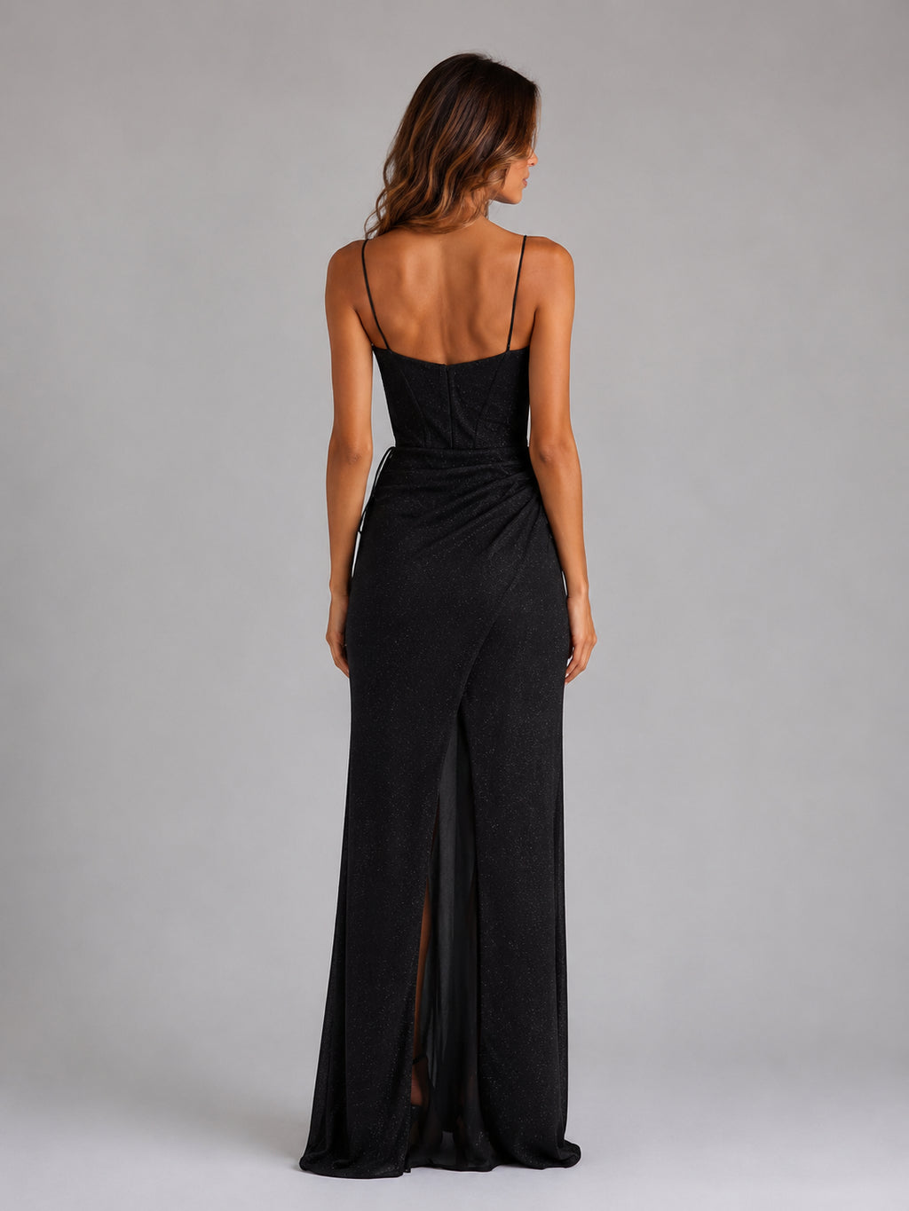 Roxanne | Women's Glitter Corset Maxi Dress Thigh Split