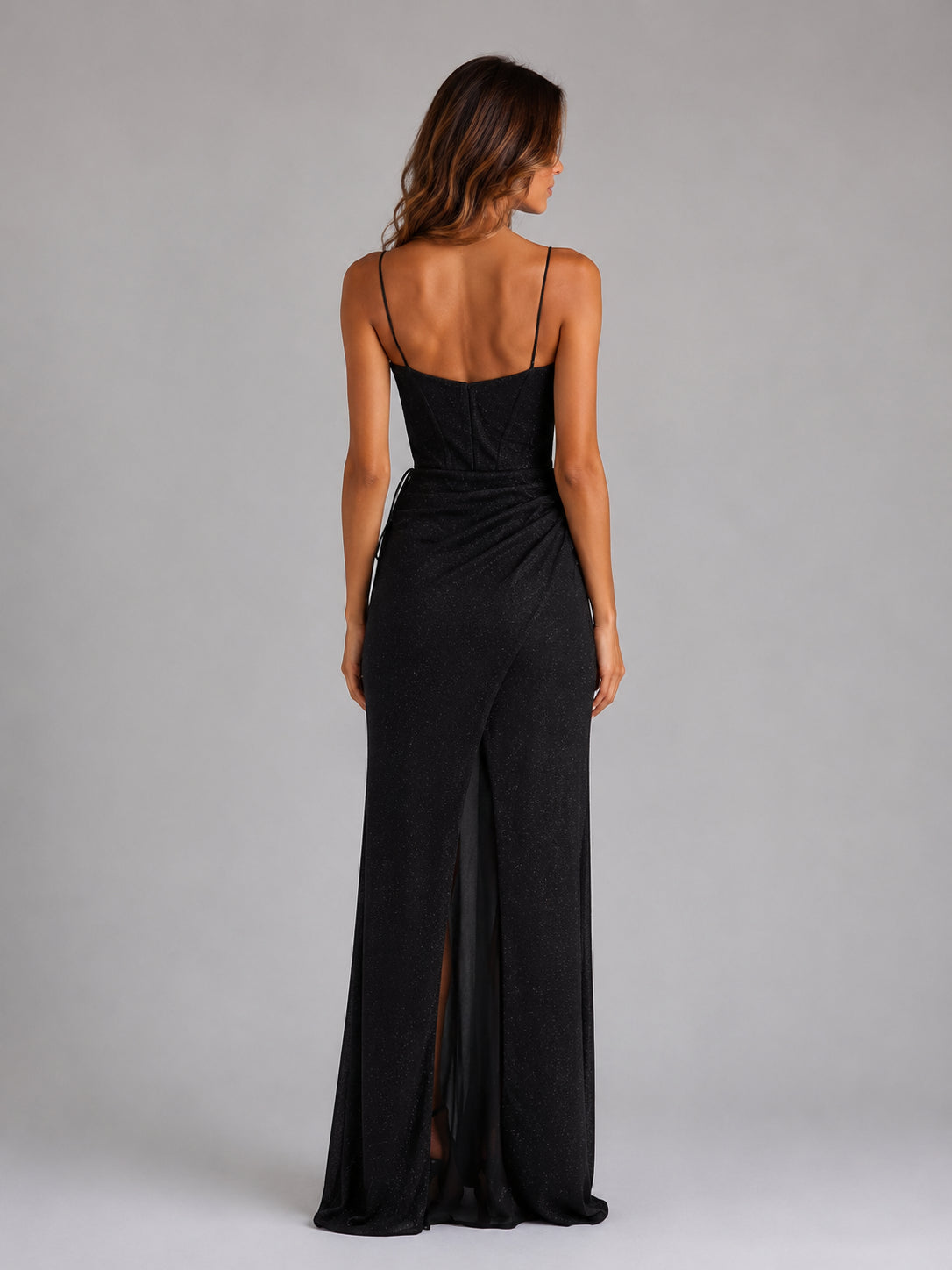 Roxanne | Women's Glitter Corset Maxi Dress Thigh Split