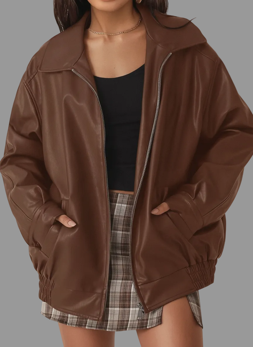 Marguerite | Women's Oversized Leather Bomber Jacket, Winter Jacket