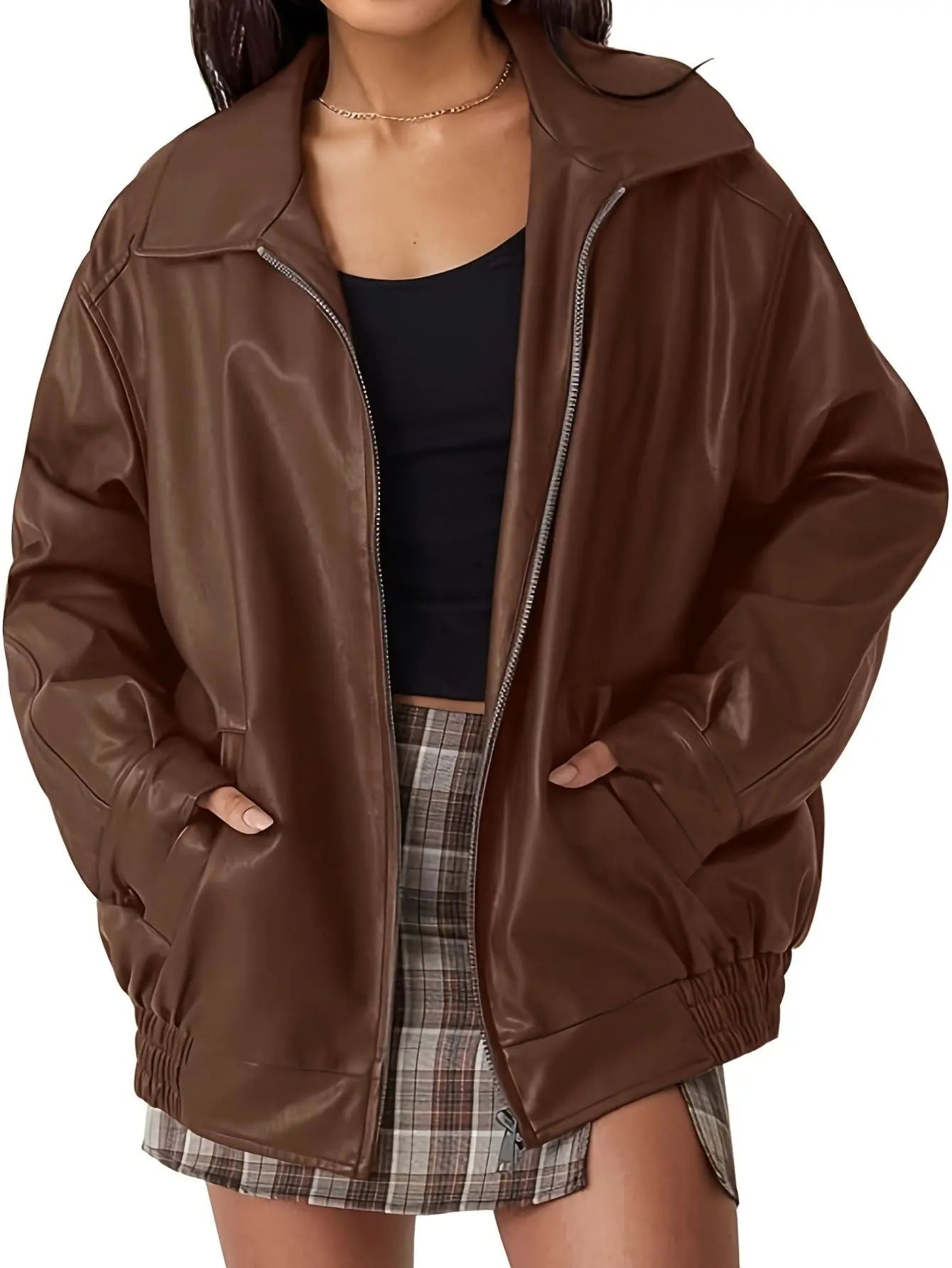 Marguerite | Women's Oversized Leather Bomber Jacket, Winter Jacket
