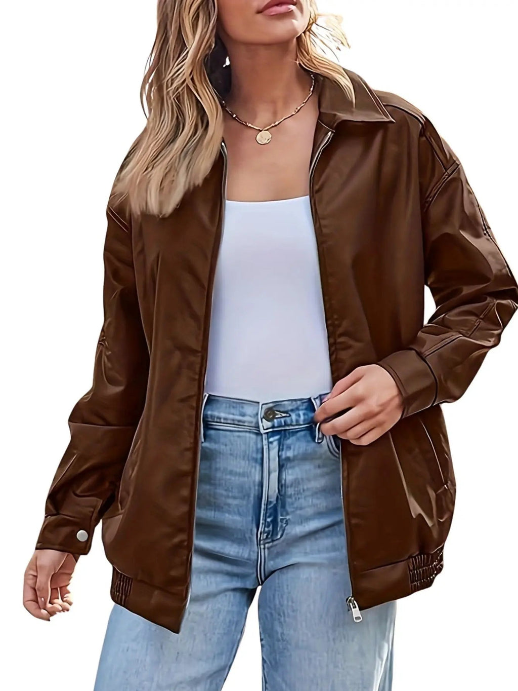 Marguerite | Women's Oversized Leather Bomber Jacket, Winter Jacket