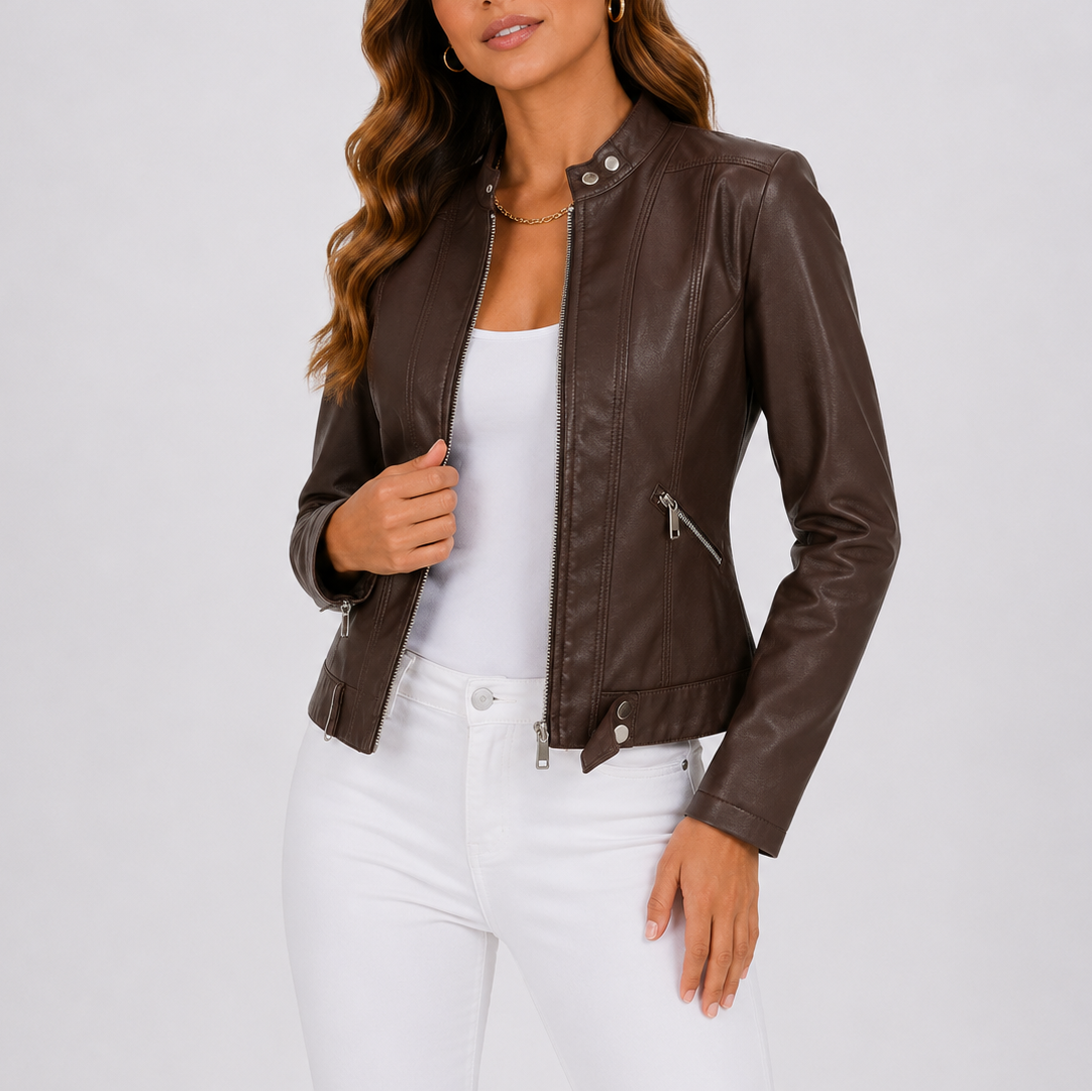 Selena | Women's Classic Leather Jacket, Zip Pocket Winter Jacket
