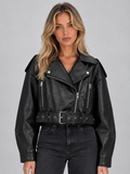 Saskia | Women's Cropped Biker Jacket Belted Zip Motorcycle Style