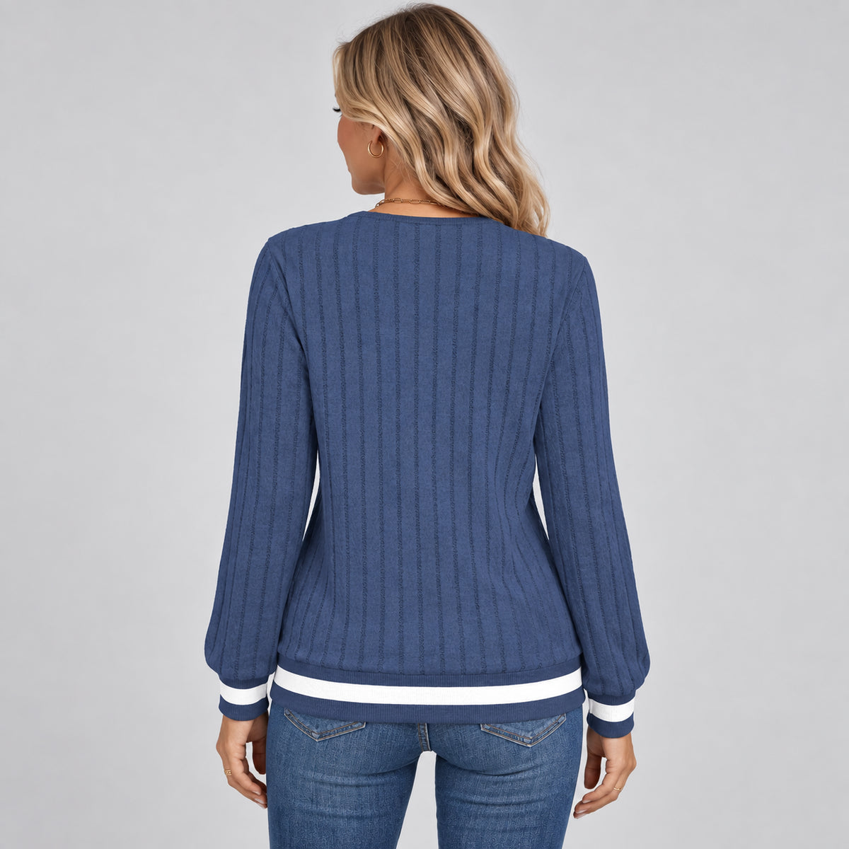 Seraphine | Women's V Neck Ribbed Jumper Contrast Trim Autumn Winter