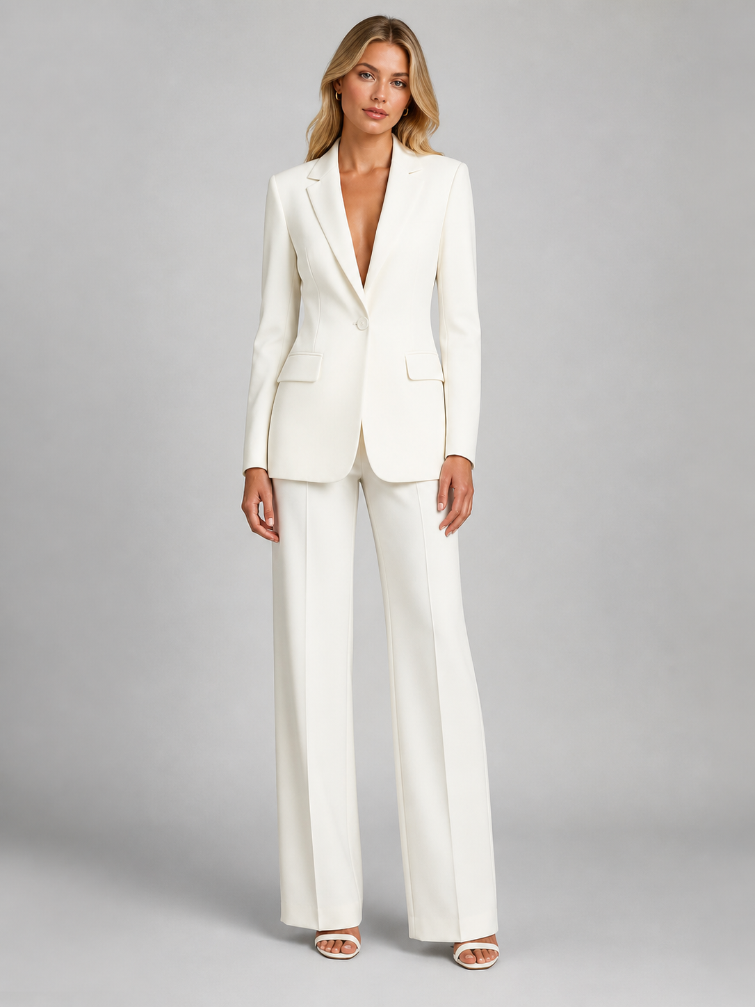 Odalys | Women's Tailored Blazer Two-Piece Set, Wide-Leg Trousers Co-Ord