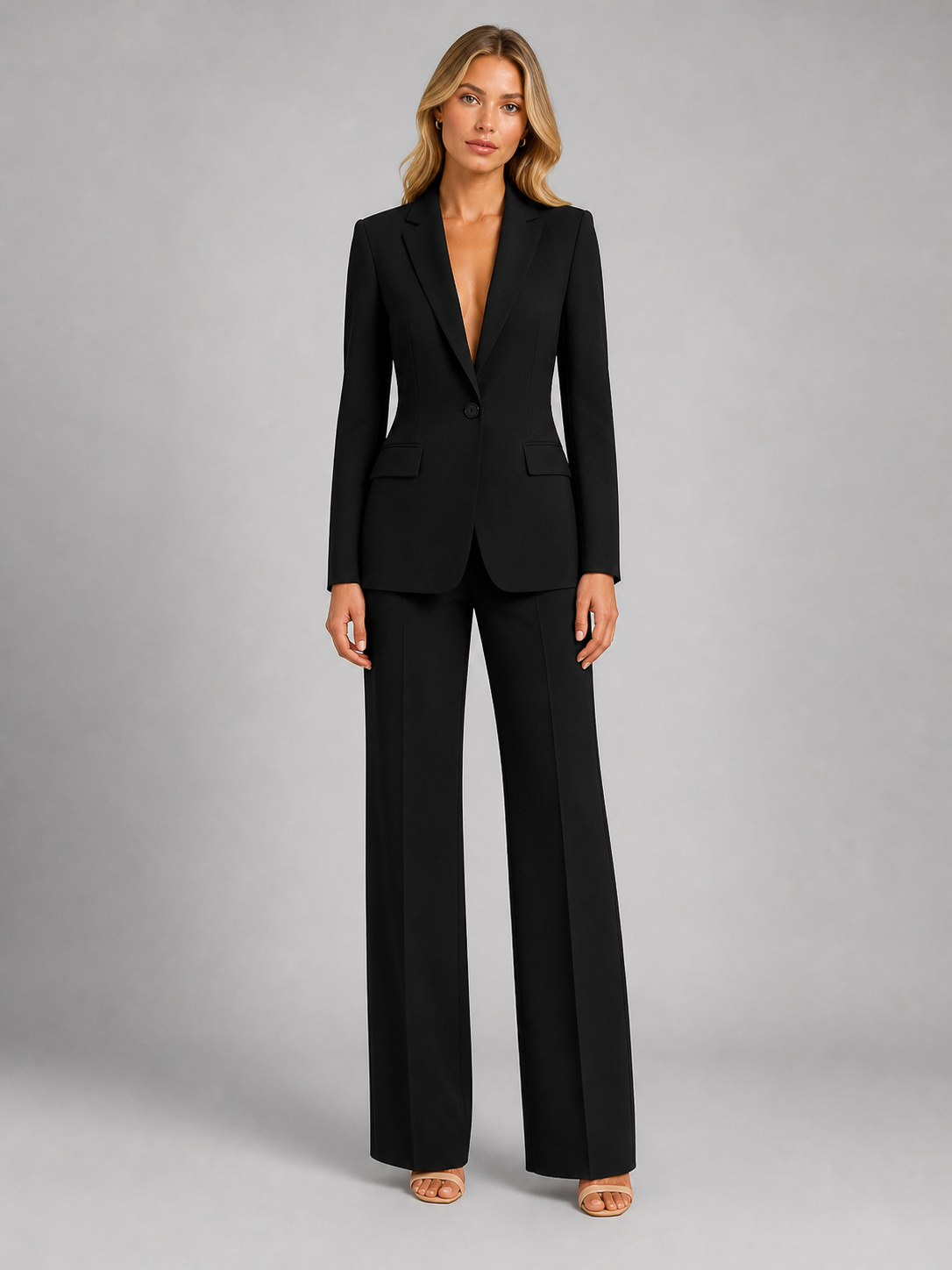 Odalys | Women's Tailored Blazer Two-Piece Set, Wide-Leg Trousers Co-Ord