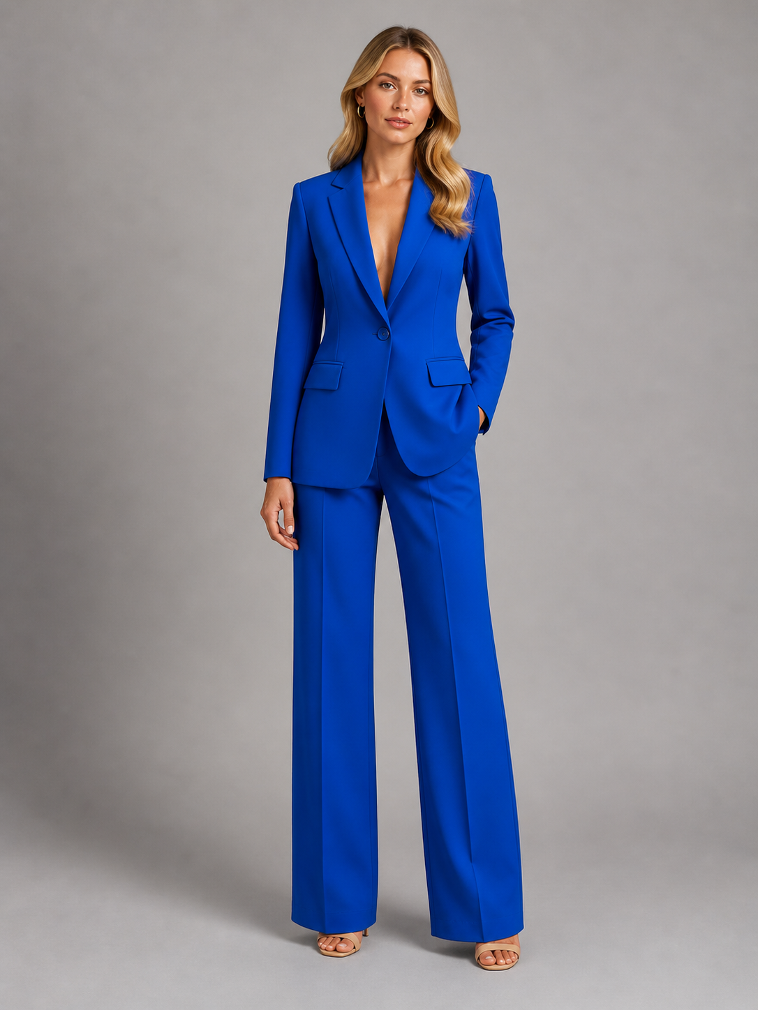Odalys | Women's Tailored Blazer Two-Piece Set, Wide-Leg Trousers Co-Ord
