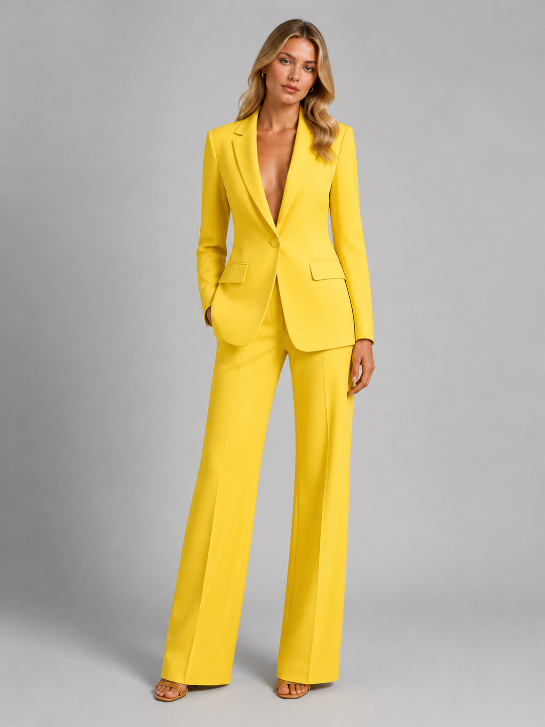 Odalys | Women's Tailored Blazer Two-Piece Set, Wide-Leg Trousers Co-Ord