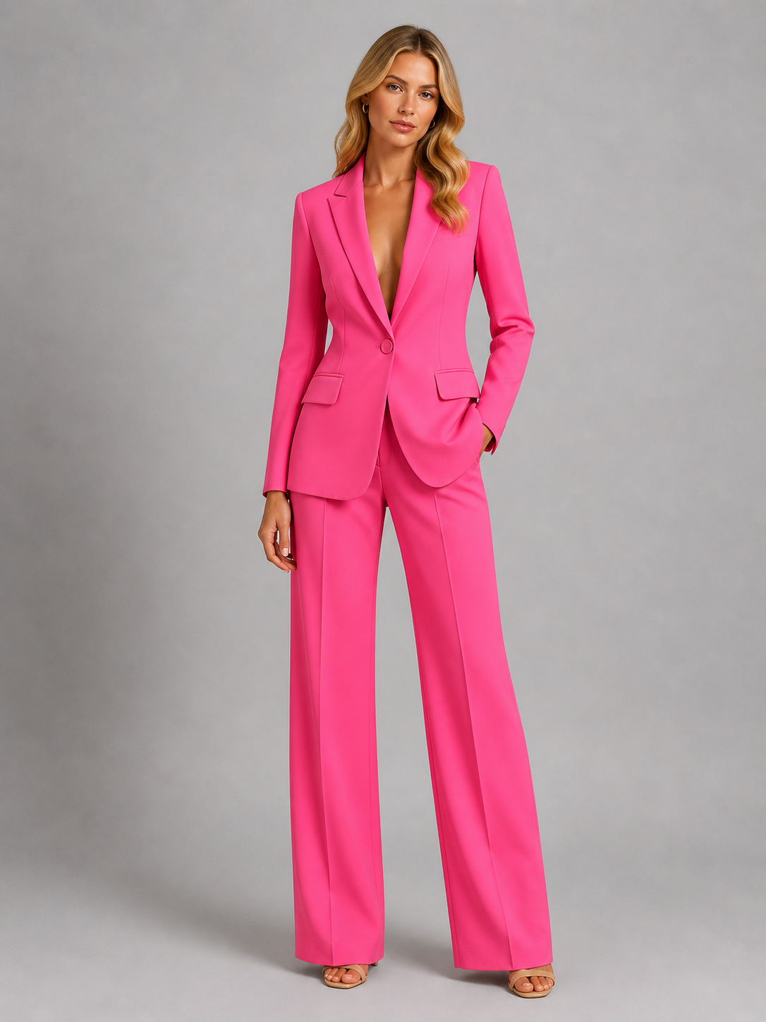 Odalys | Women's Tailored Blazer Two-Piece Set, Wide-Leg Trousers Co-Ord