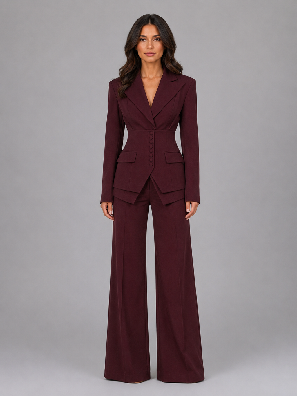 Renata | Women's Tailored Two-Piece Suit, Cinched Waist Wide-Leg Co-Ord