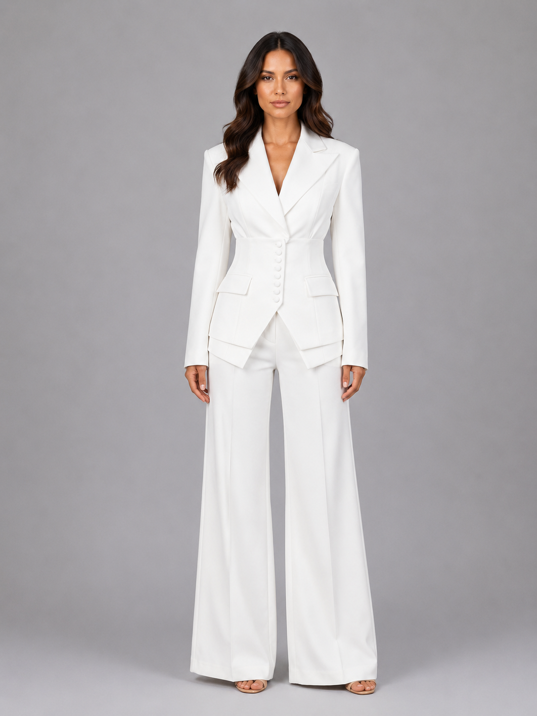Renata | Women's Tailored Two-Piece Suit, Cinched Waist Wide-Leg Co-Ord