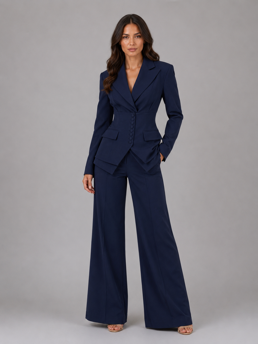 Renata | Women's Tailored Two-Piece Suit, Cinched Waist Wide-Leg Co-Ord