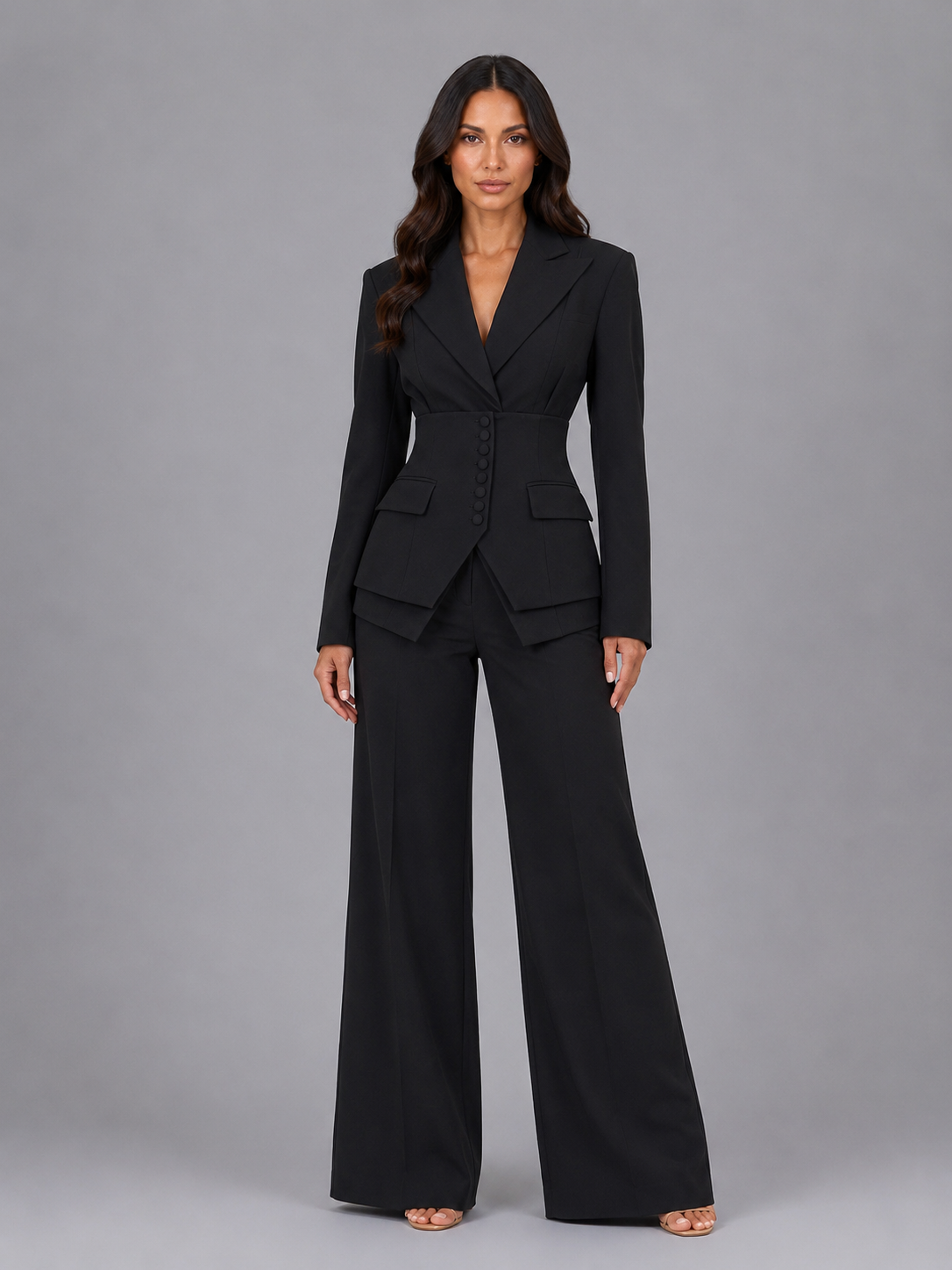 Renata | Women's Tailored Two-Piece Suit, Cinched Waist Wide-Leg Co-Ord