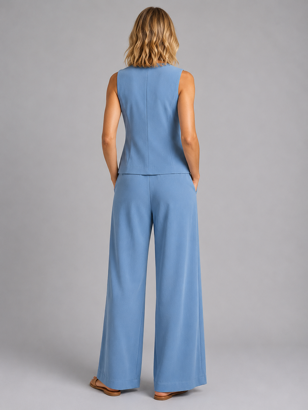 Livia | Women's Sleeveless Waistcoat Two-Piece Set, Wide-Leg Co-Ord