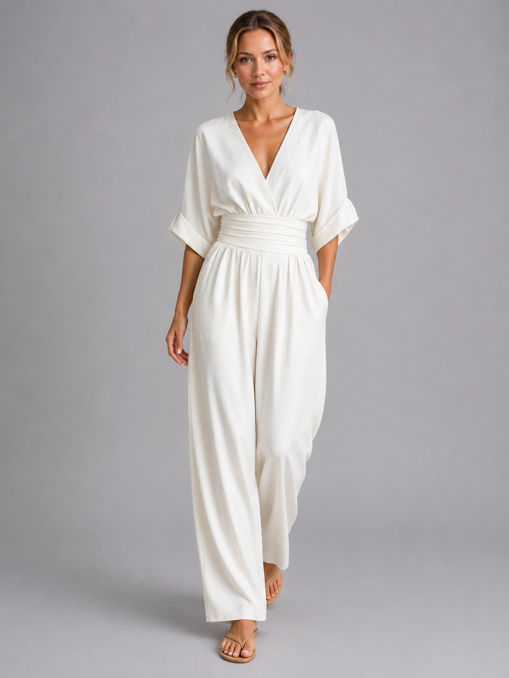 Kenna | Women's Relaxed Fit Wide-Leg Jumpsuit, Cinched Waist Co-Ord