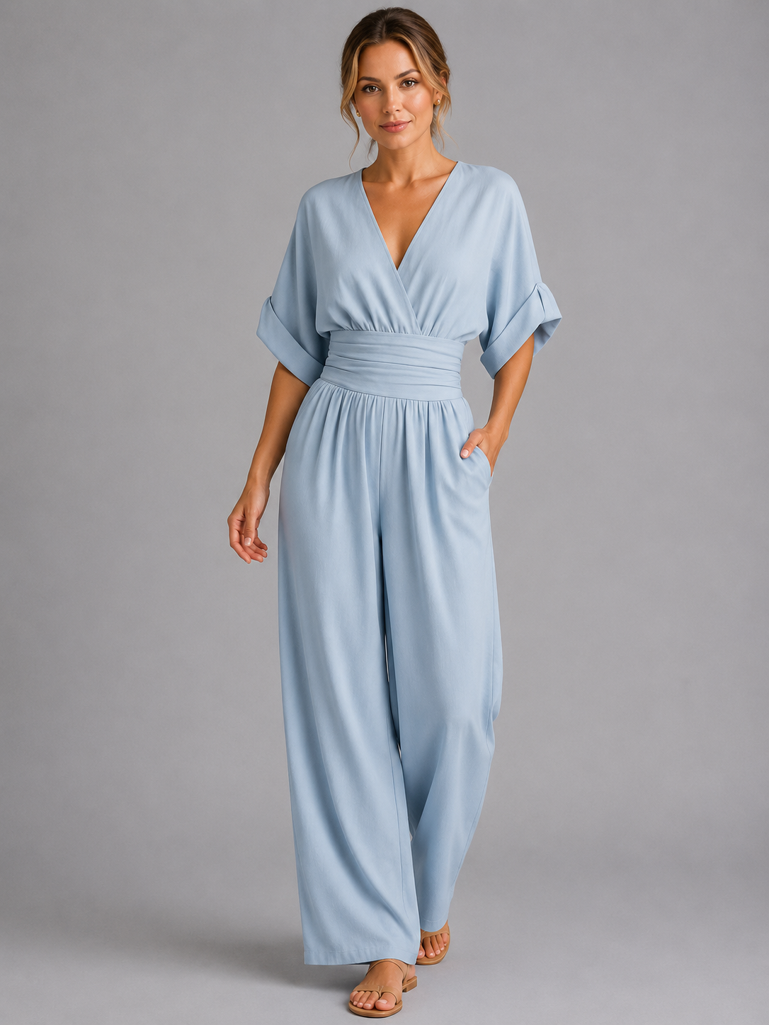 Kenna | Women's Relaxed Fit Wide-Leg Jumpsuit, Cinched Waist Co-Ord