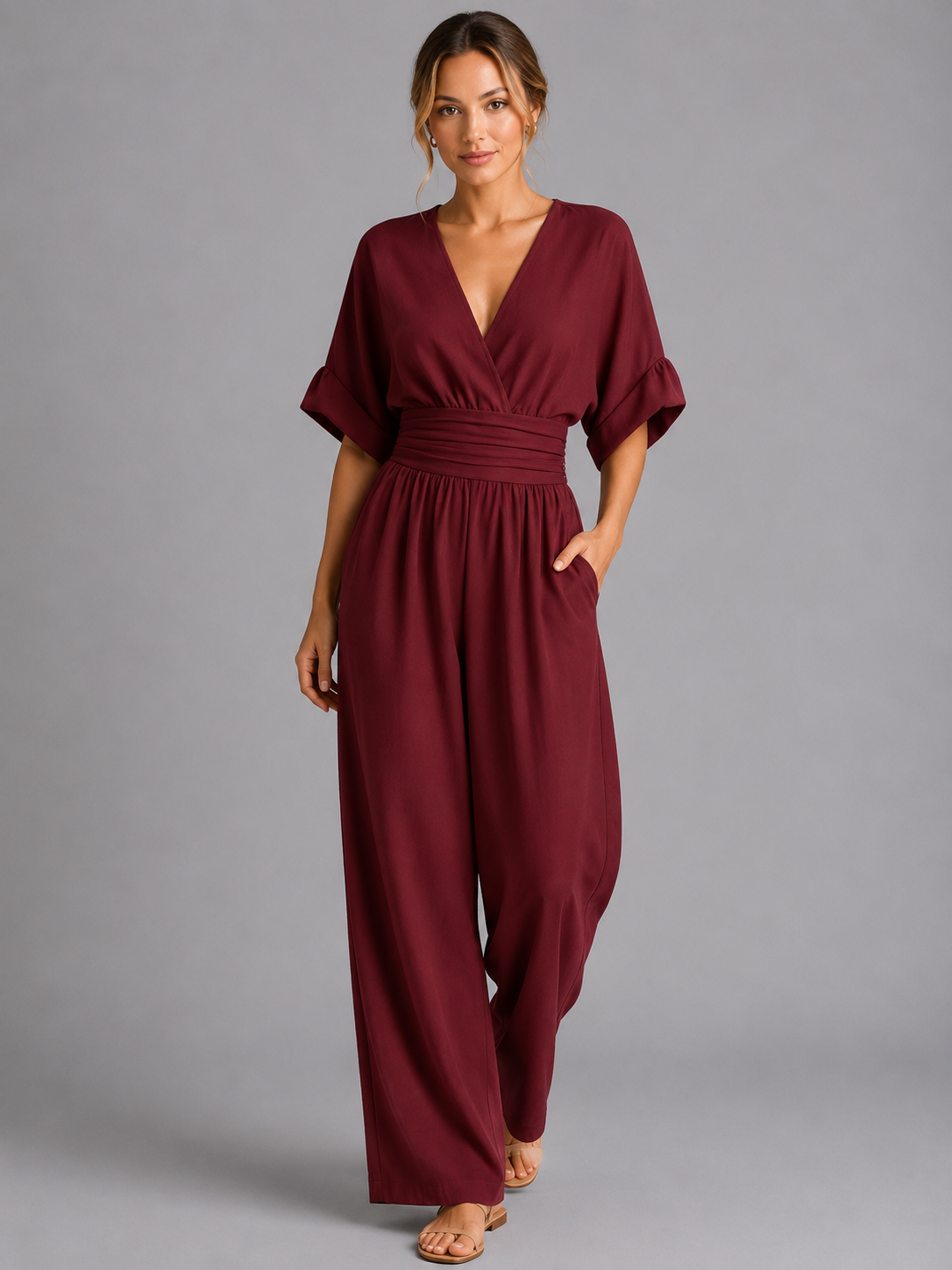 Kenna | Women's Relaxed Fit Wide-Leg Jumpsuit, Cinched Waist Co-Ord