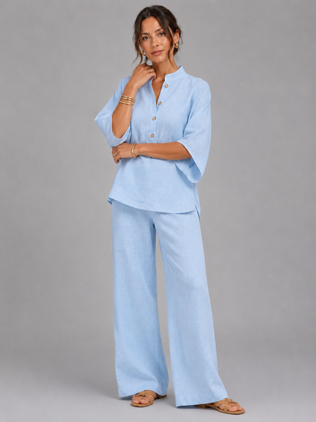 Jolie | Women's Linen Style Two-Piece Set, Relaxed Wide-Leg Co-Ord