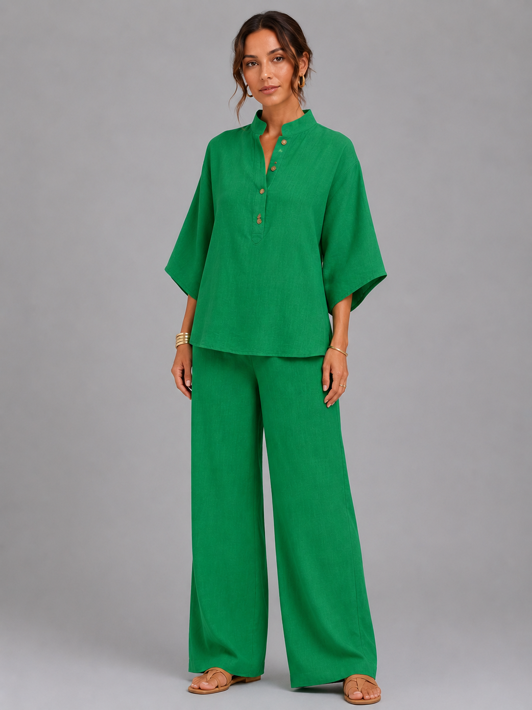 Jolie | Women's Linen Style Two-Piece Set, Relaxed Wide-Leg Co-Ord