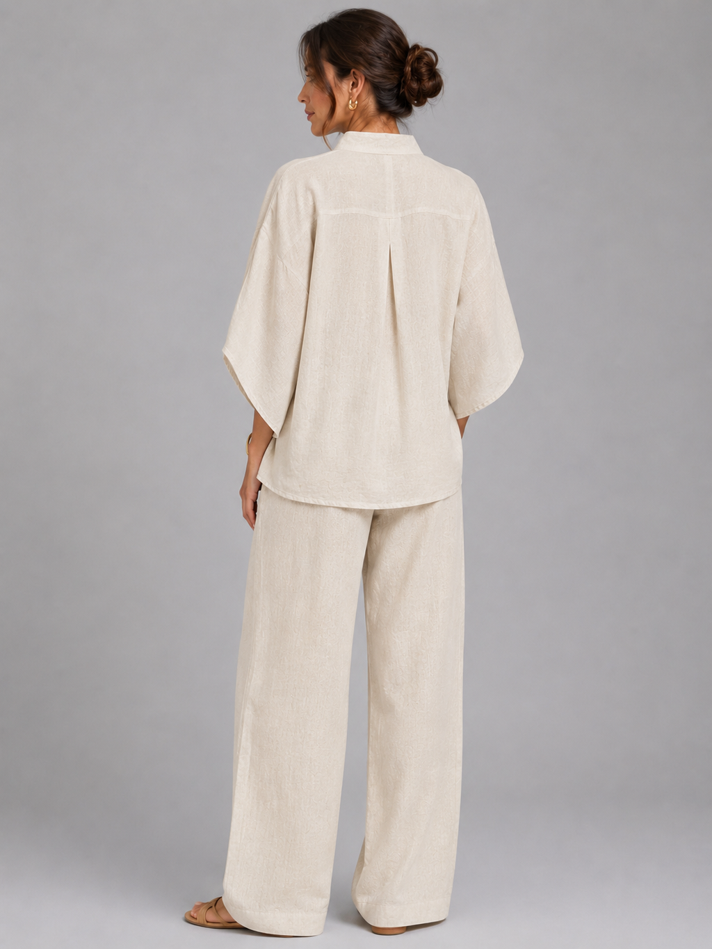Jolie | Women's Linen Style Two-Piece Set, Relaxed Wide-Leg Co-Ord