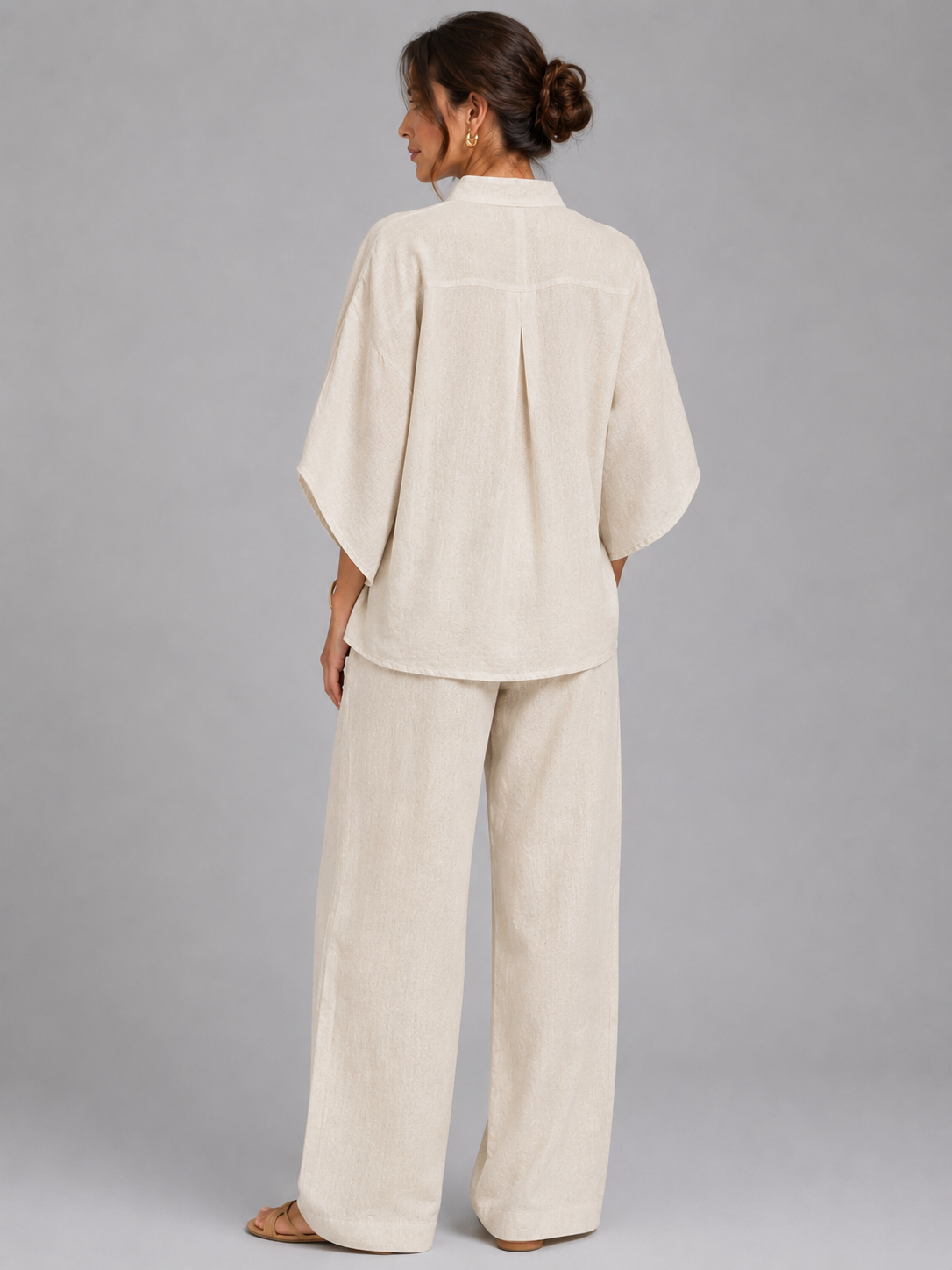 Jolie | Women's Linen Style Two-Piece Set, Relaxed Wide-Leg Co-Ord