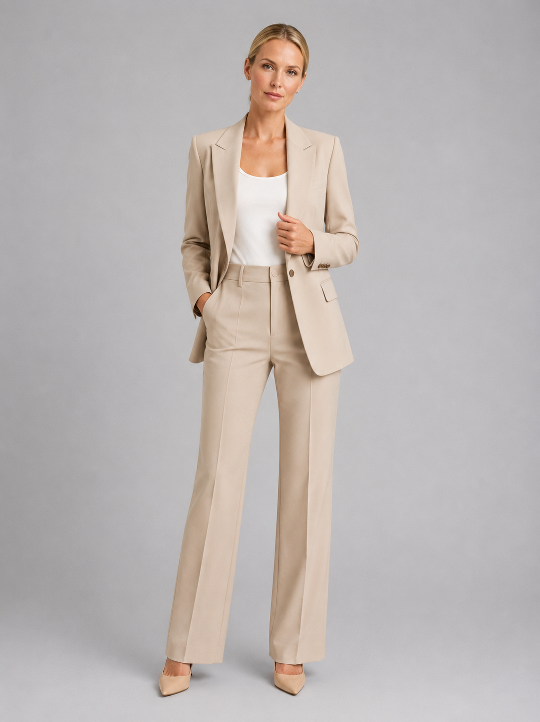 Mabel | Women's Tailored Blazer Two-Piece Set, High-Waist Trousers Co-Ord