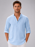 York | Men's Linen Look Stand Collar Shirt, Summer Shirt