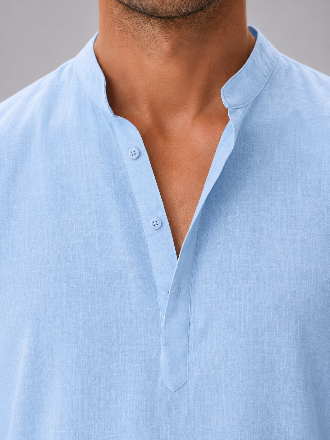York | Men's Linen Look Stand Collar Shirt, Summer Shirt