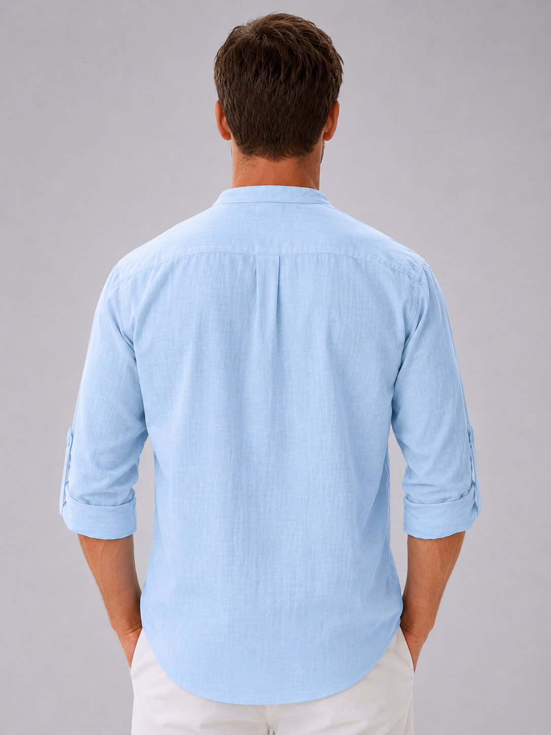 York | Men's Linen Look Stand Collar Shirt, Summer Shirt
