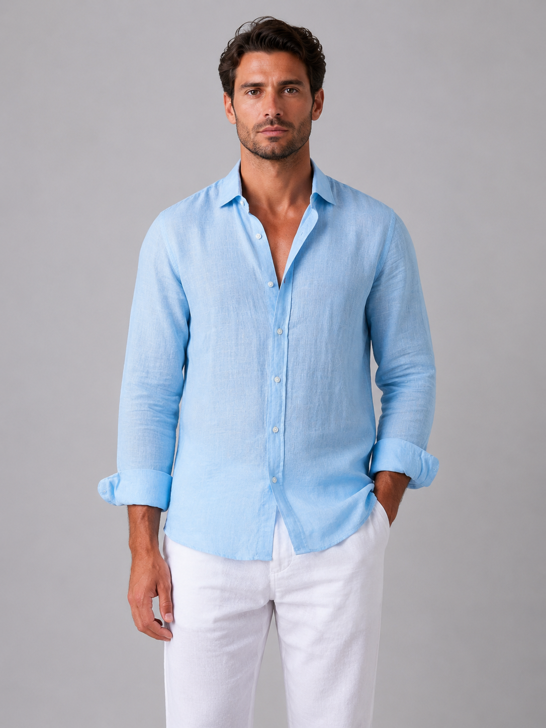 Wesley | Men's Linen Look Button-Up Shirt, Summer Shirt