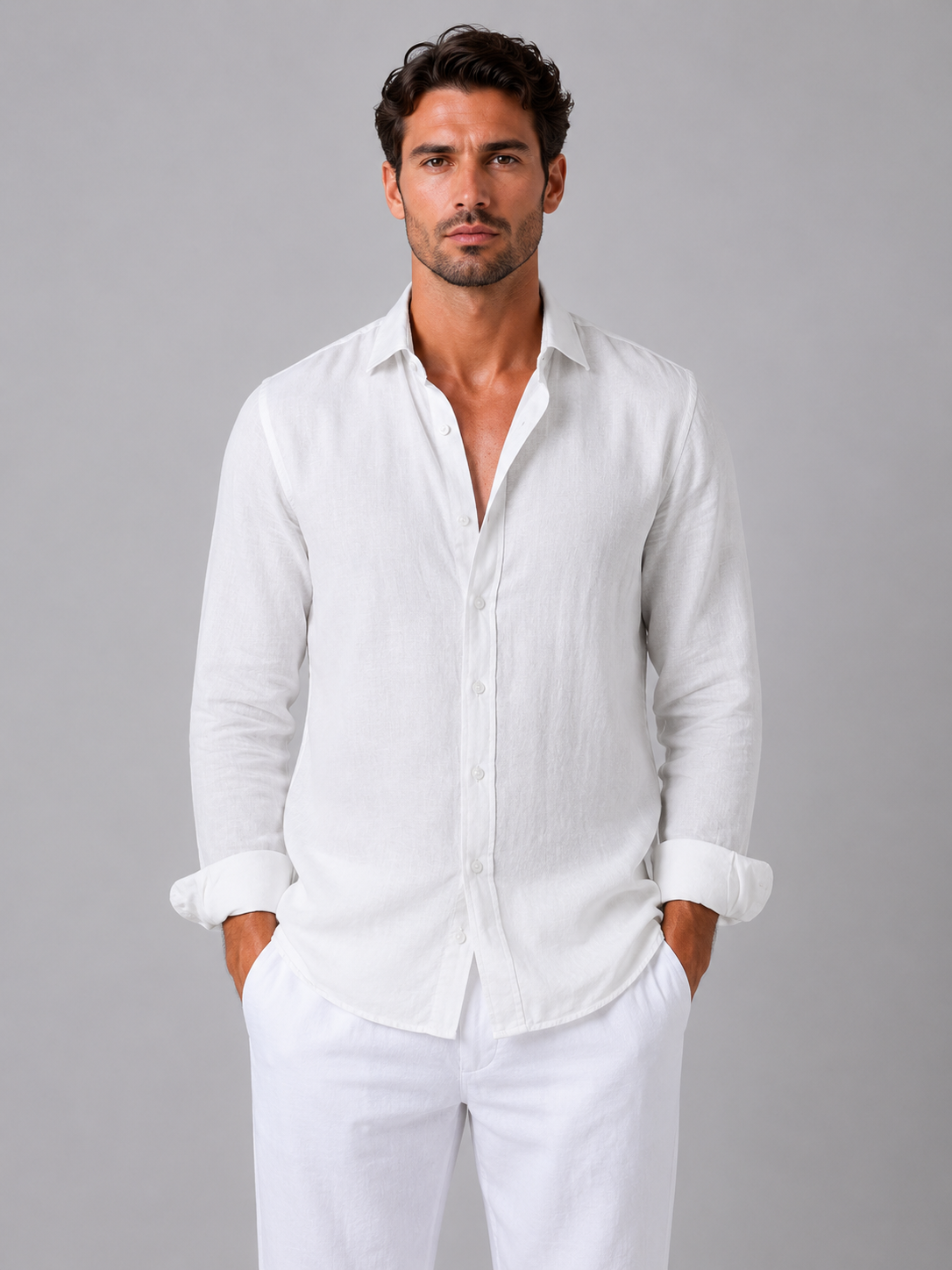 Wesley | Men's Linen Look Button-Up Shirt, Summer Shirt