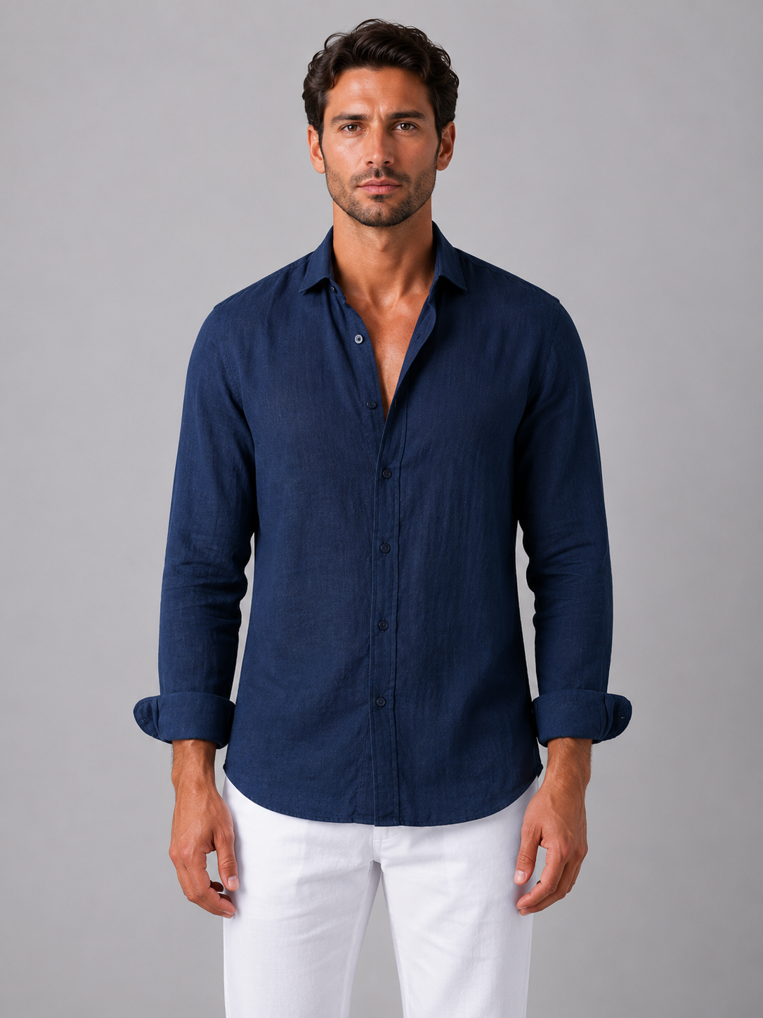 Wesley | Men's Linen Look Button-Up Shirt, Summer Shirt