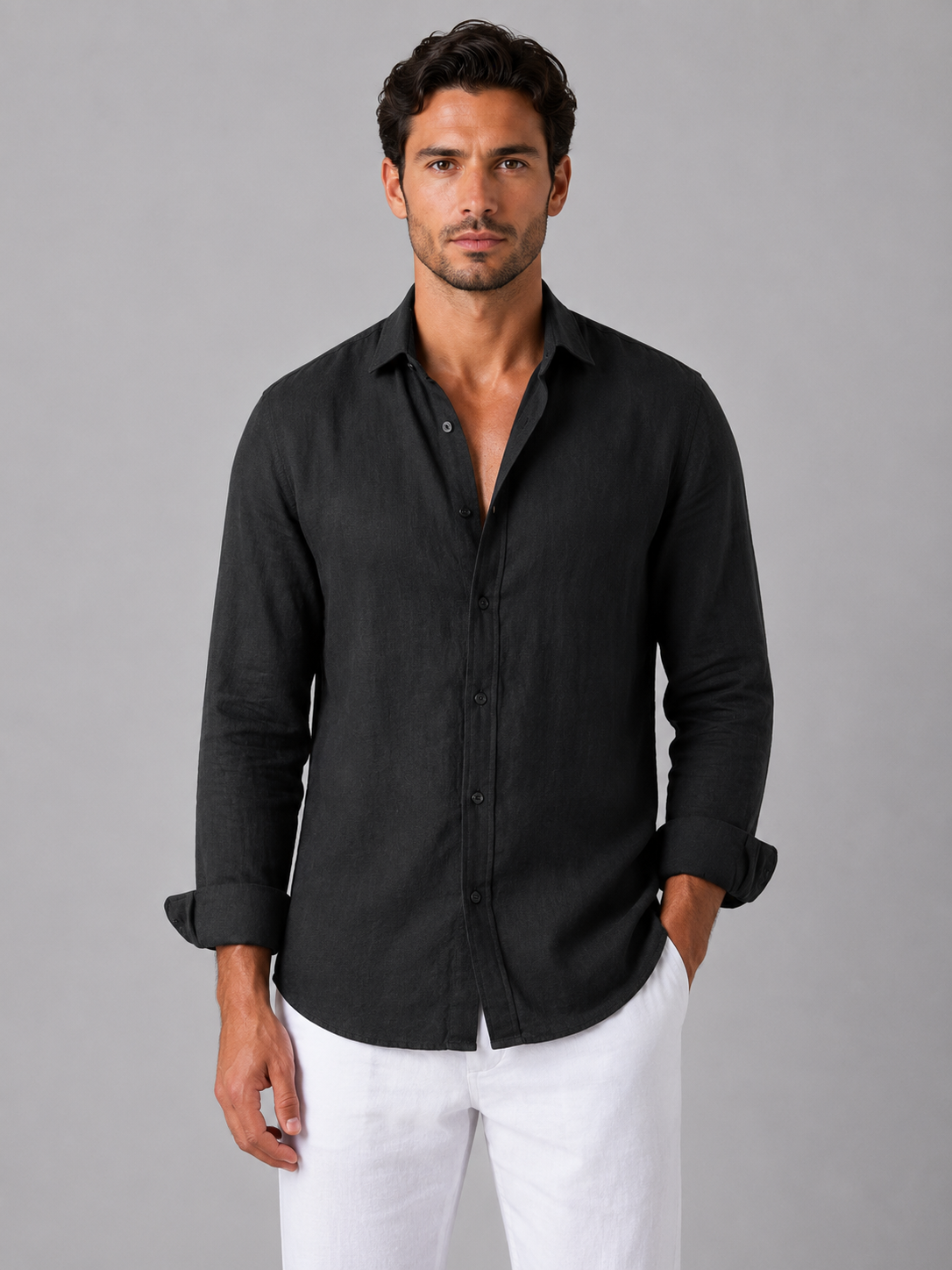 Wesley | Men's Linen Look Button-Up Shirt, Summer Shirt