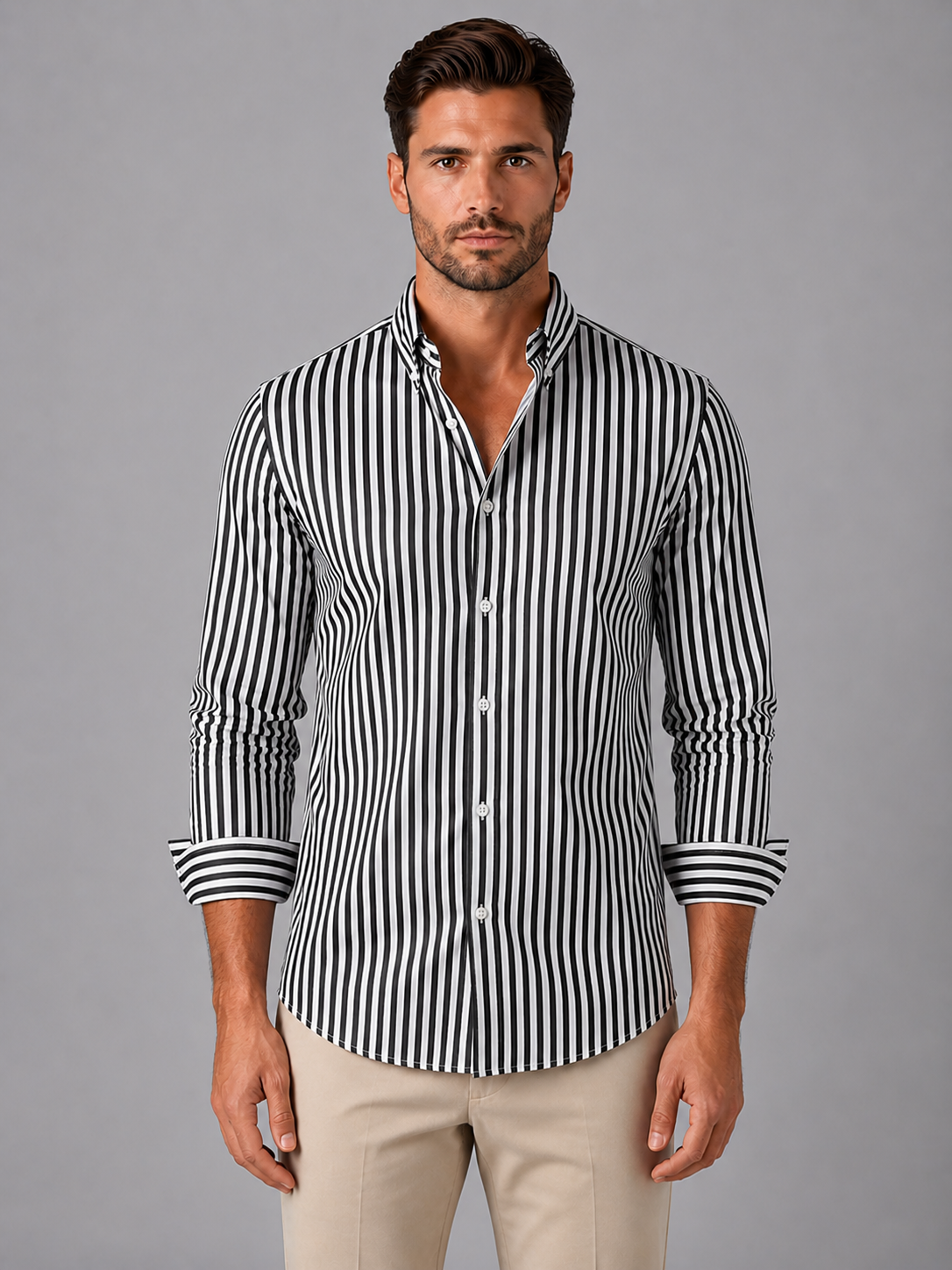 Kai | Men's Striped Long Sleeve Shirt, Casual Shirt