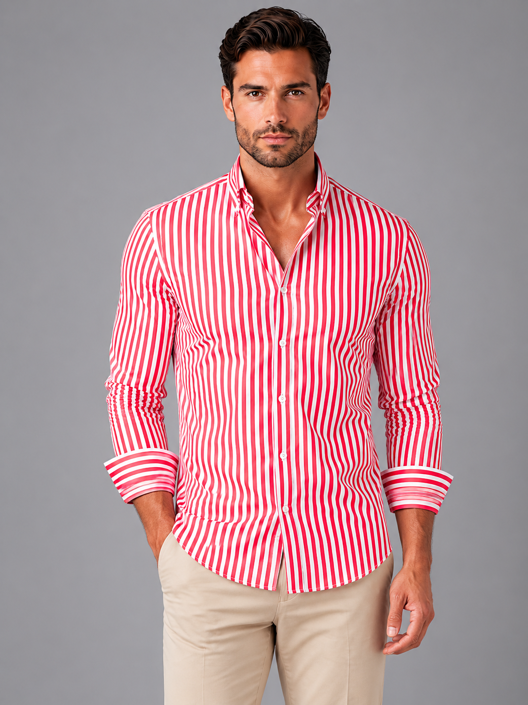 Kai | Men's Striped Long Sleeve Shirt, Casual Shirt
