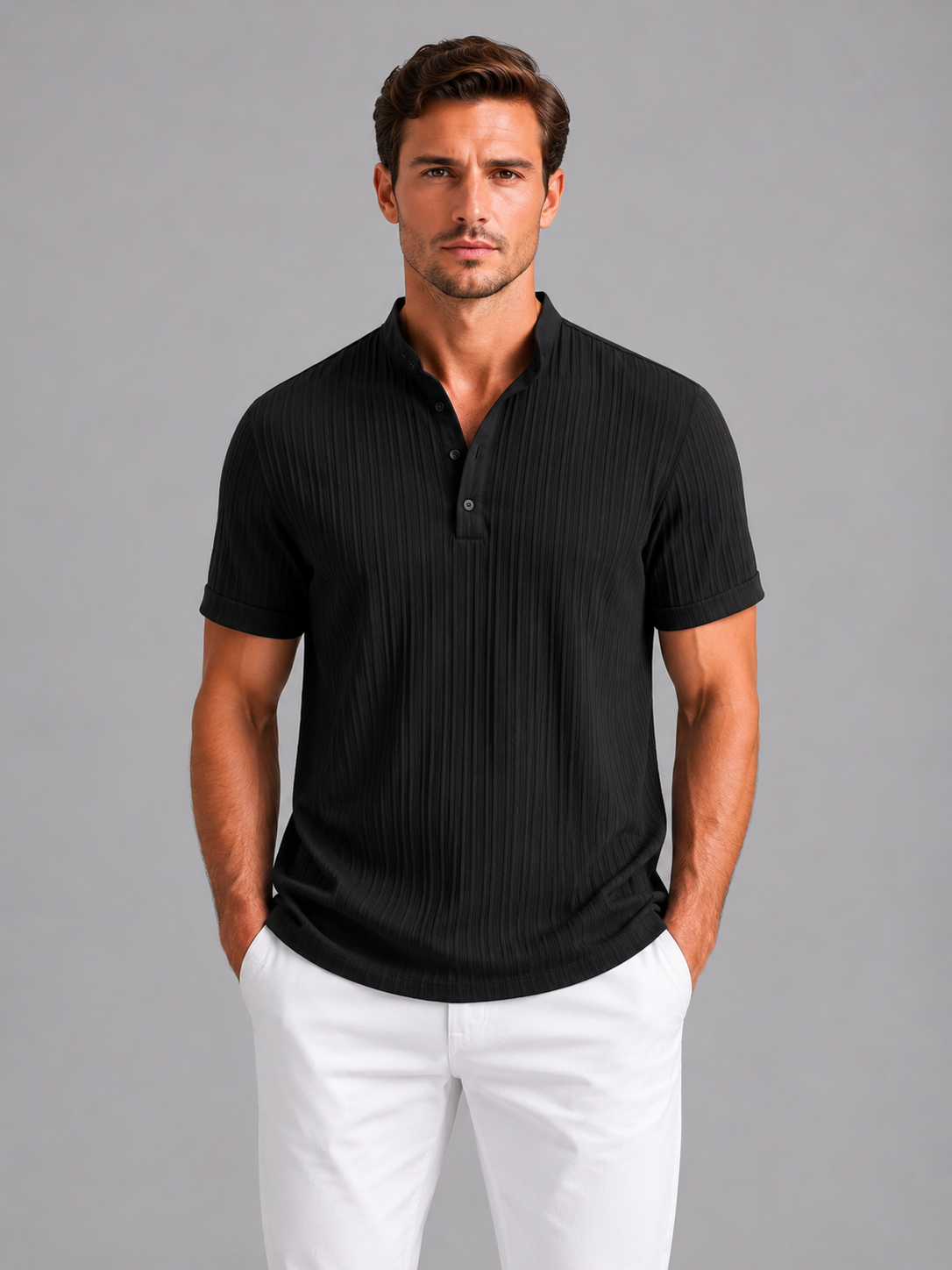 Baxter | Men's Ribbed Henley Shirt, Casual Knit Shirt