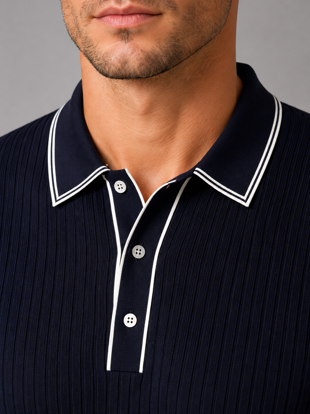 Dexter | Men's Ribbed Knit Polo Shirt, Smart Casual Knit