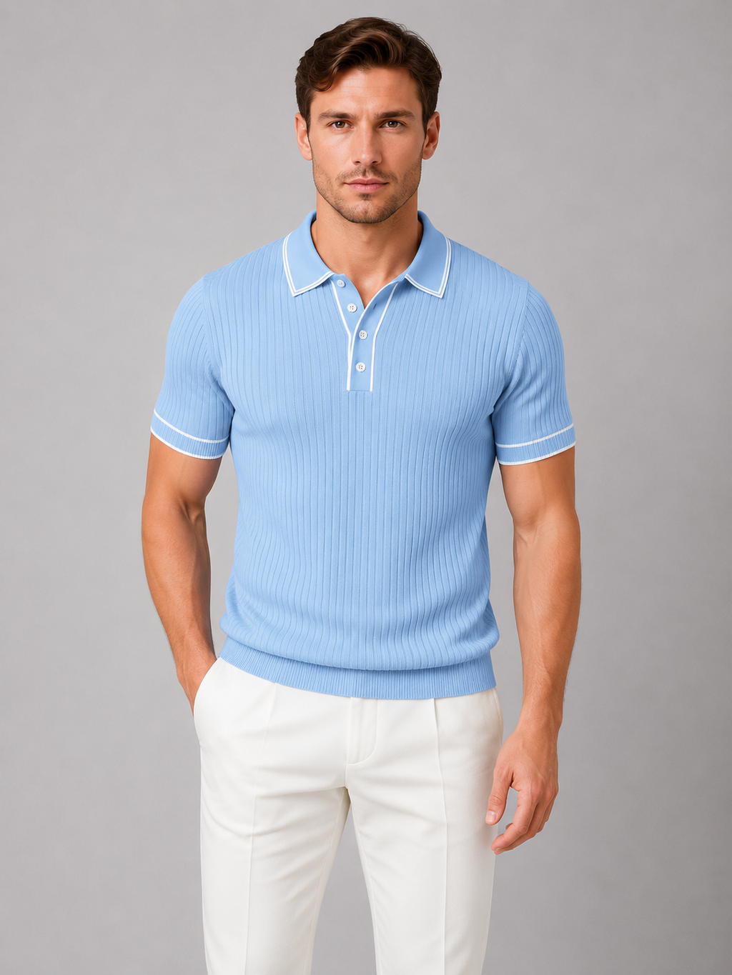 Dexter | Men's Ribbed Knit Polo Shirt, Smart Casual Knit