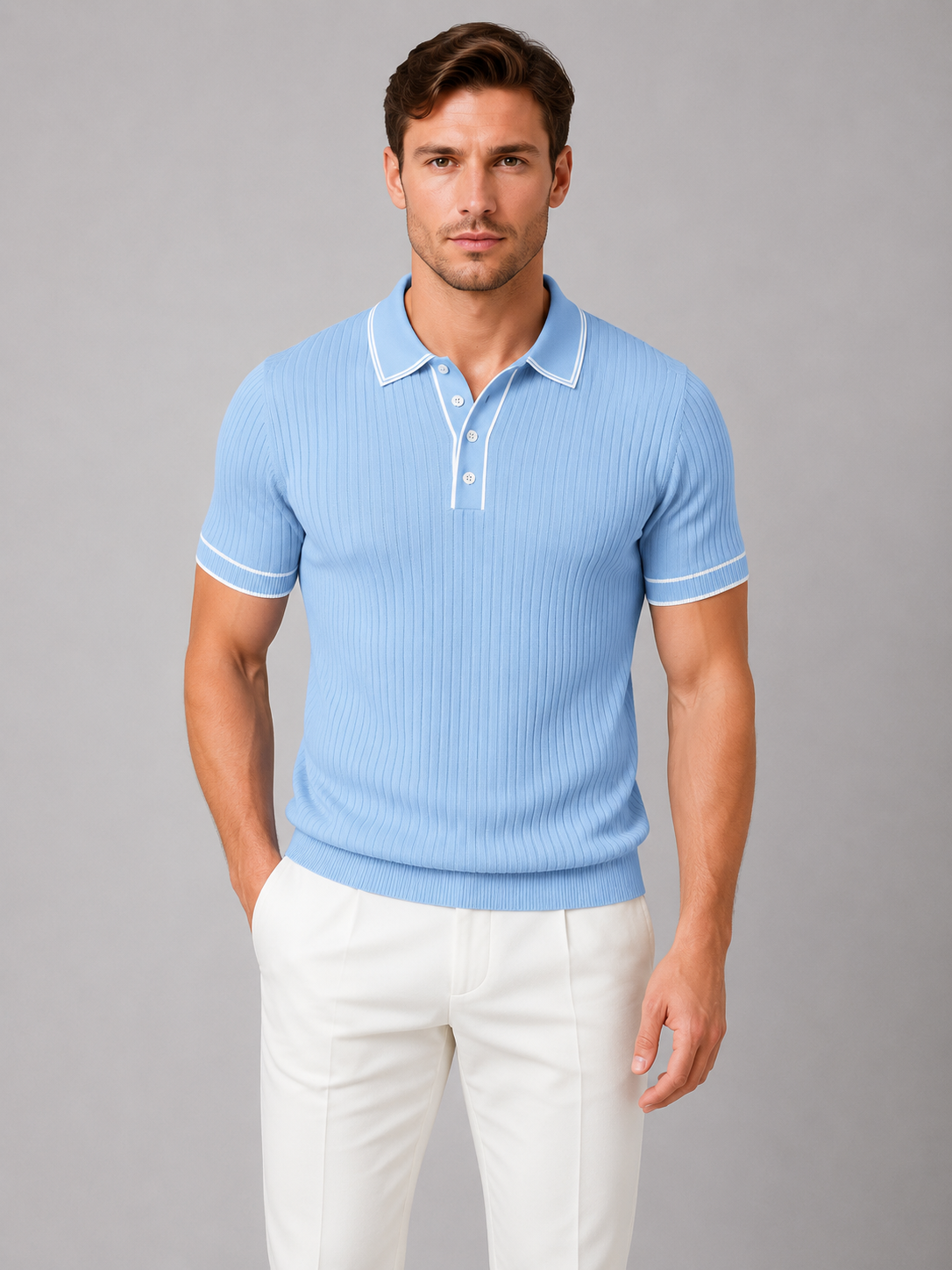 Dexter | Men's Ribbed Knit Polo Shirt, Smart Casual Knit