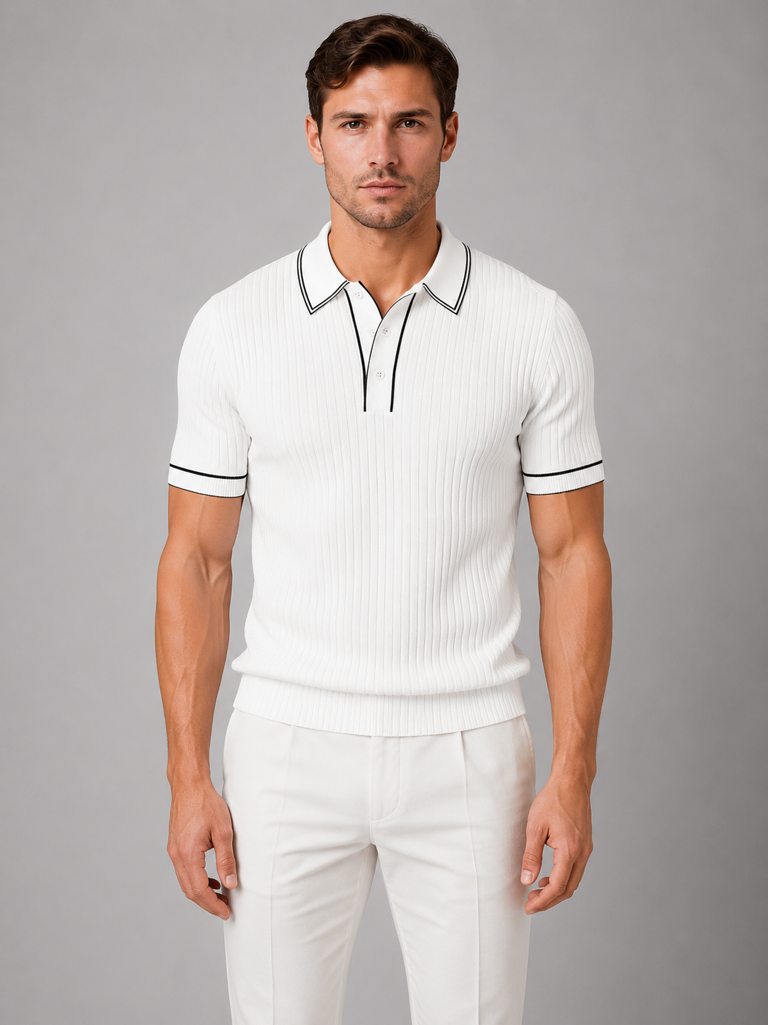 Dexter | Men's Ribbed Knit Polo Shirt, Smart Casual Knit