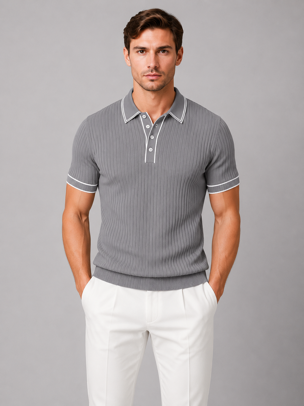 Dexter | Men's Ribbed Knit Polo Shirt, Smart Casual Knit