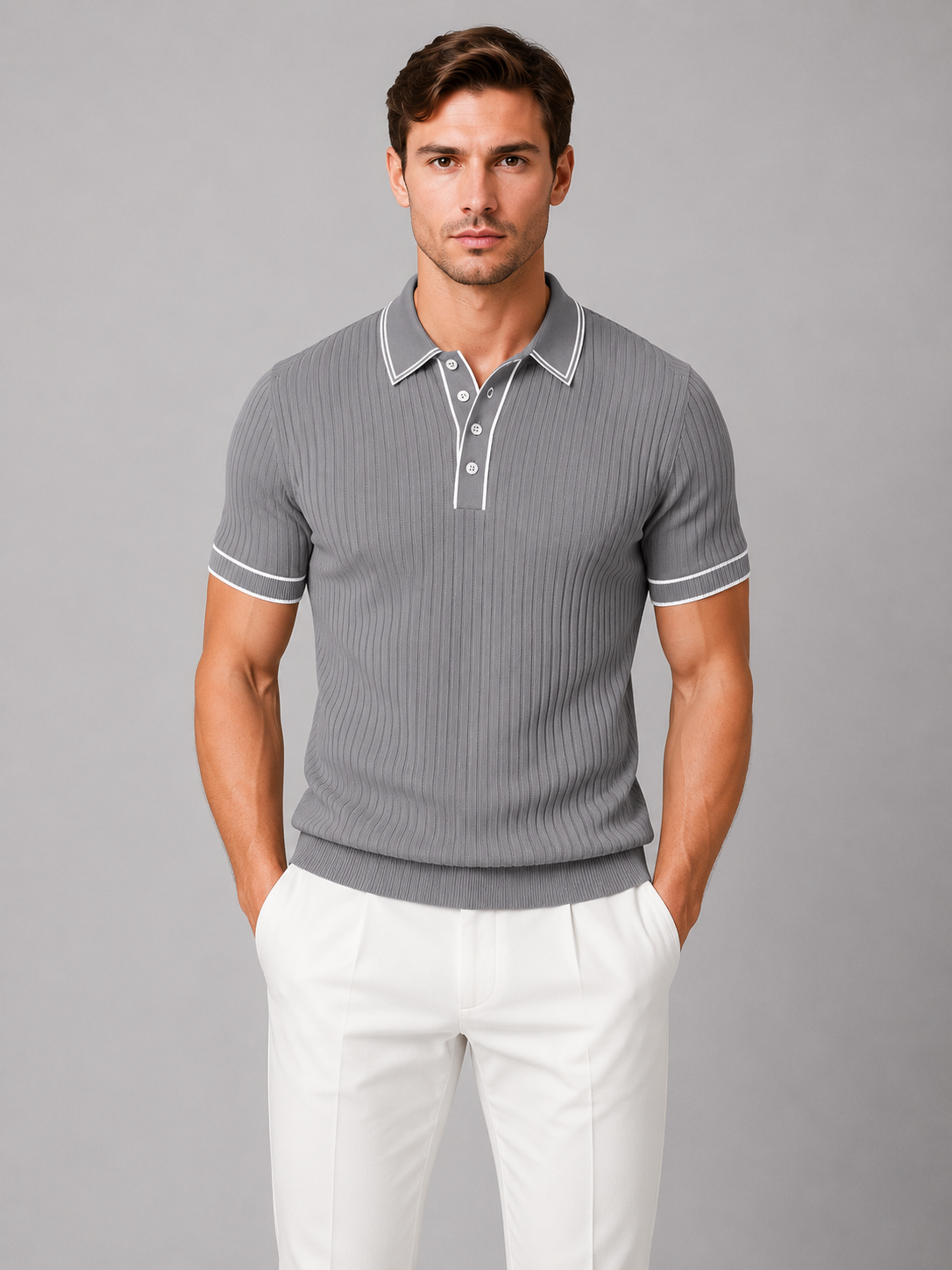 Dexter | Men's Ribbed Knit Polo Shirt, Smart Casual Knit