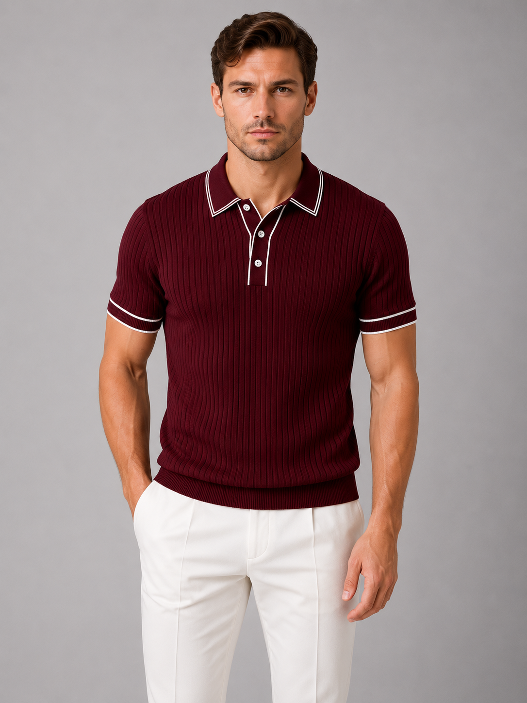 Dexter | Men's Ribbed Knit Polo Shirt, Smart Casual Knit